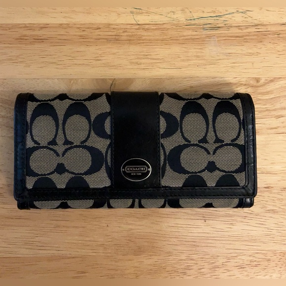 Coach Handbags - Coach Legacy Signature Checkbook Wallet With Leather Trim